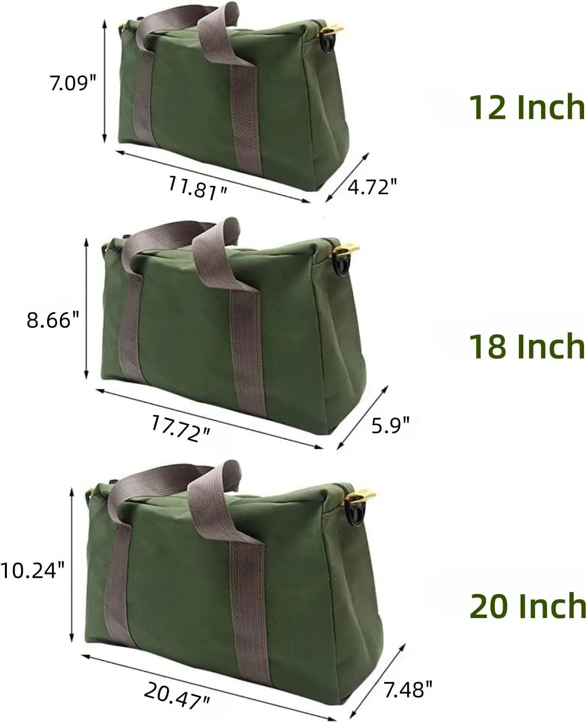 12 Inch Canvas Wide Mouth Tool Bag, Large Capacity Tool Storage Bags for Men, Small Tool Pouch, Tool Organizer Tote Bag for Storage Wrenches Pliers Tools (Green - 12 inch)