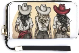 3 Cowboy Womans Walking Sunset PU Leather Clutch Long Bifold Wallet, Coin Purse Credit Pass Case, Durable Card-Holder Money Storage for Women Men