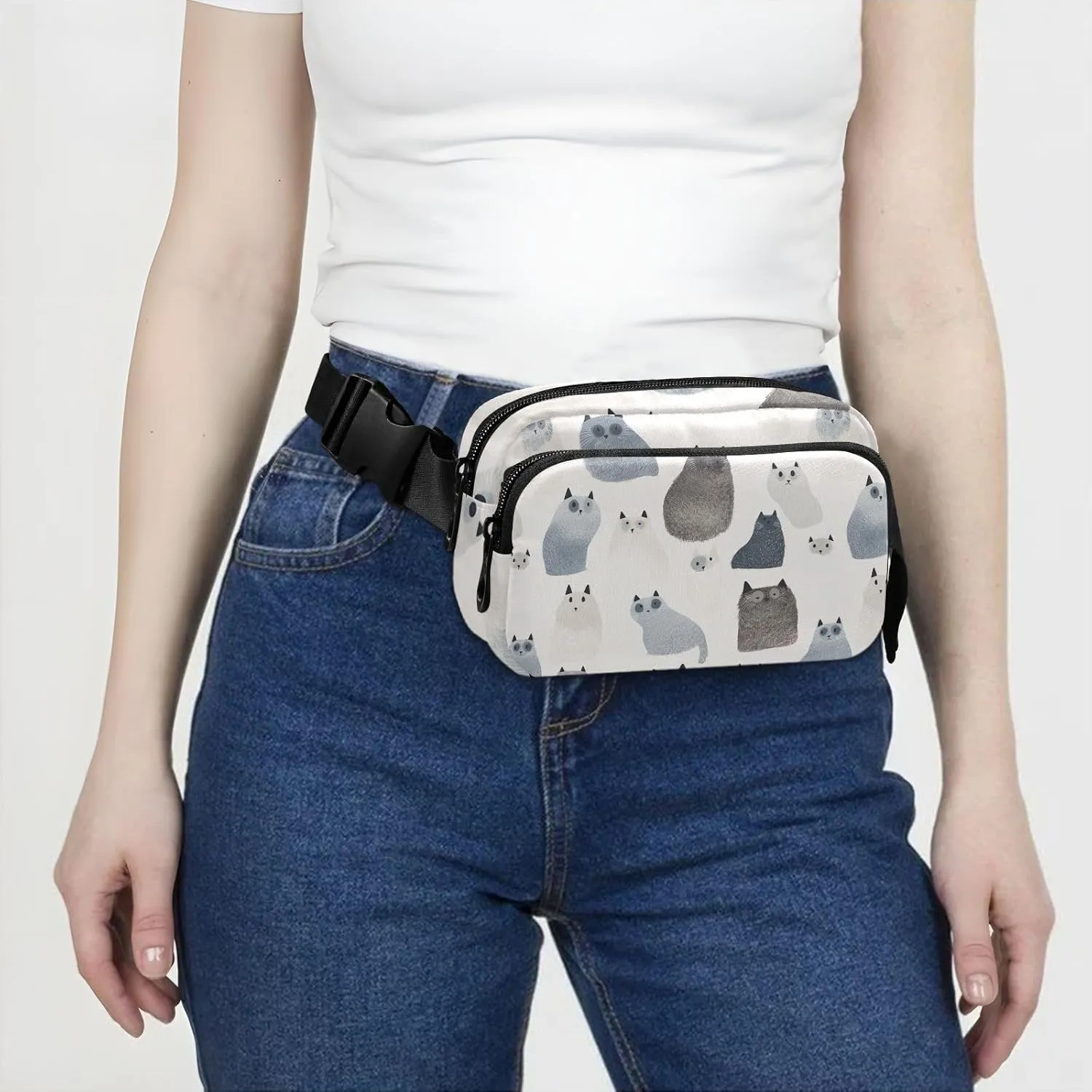 Aesthetic Ragdoll Cats White Cute Cute Waist Bag Fanny Pack for Women Men Teenagers Large Capacity Crossbody Sport Bag with Adjustable Strap for Travel Shopping Running