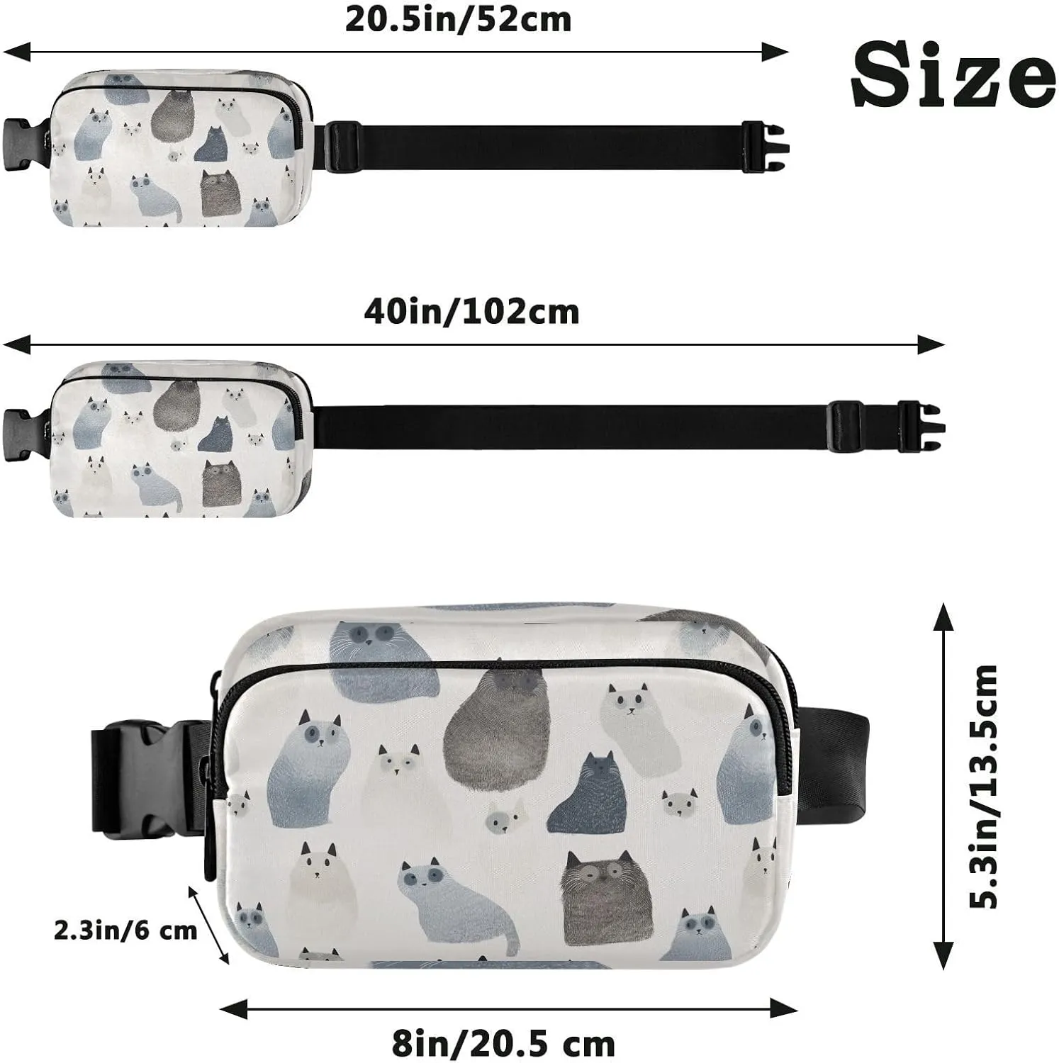 Aesthetic Ragdoll Cats White Cute Cute Waist Bag Fanny Pack for Women Men Teenagers Large Capacity Crossbody Sport Bag with Adjustable Strap for Travel Shopping Running