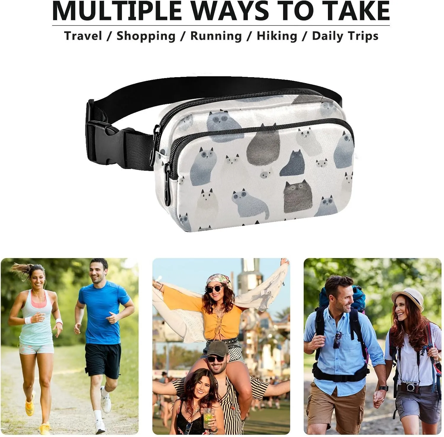 Aesthetic Ragdoll Cats White Cute Cute Waist Bag Fanny Pack for Women Men Teenagers Large Capacity Crossbody Sport Bag with Adjustable Strap for Travel Shopping Running