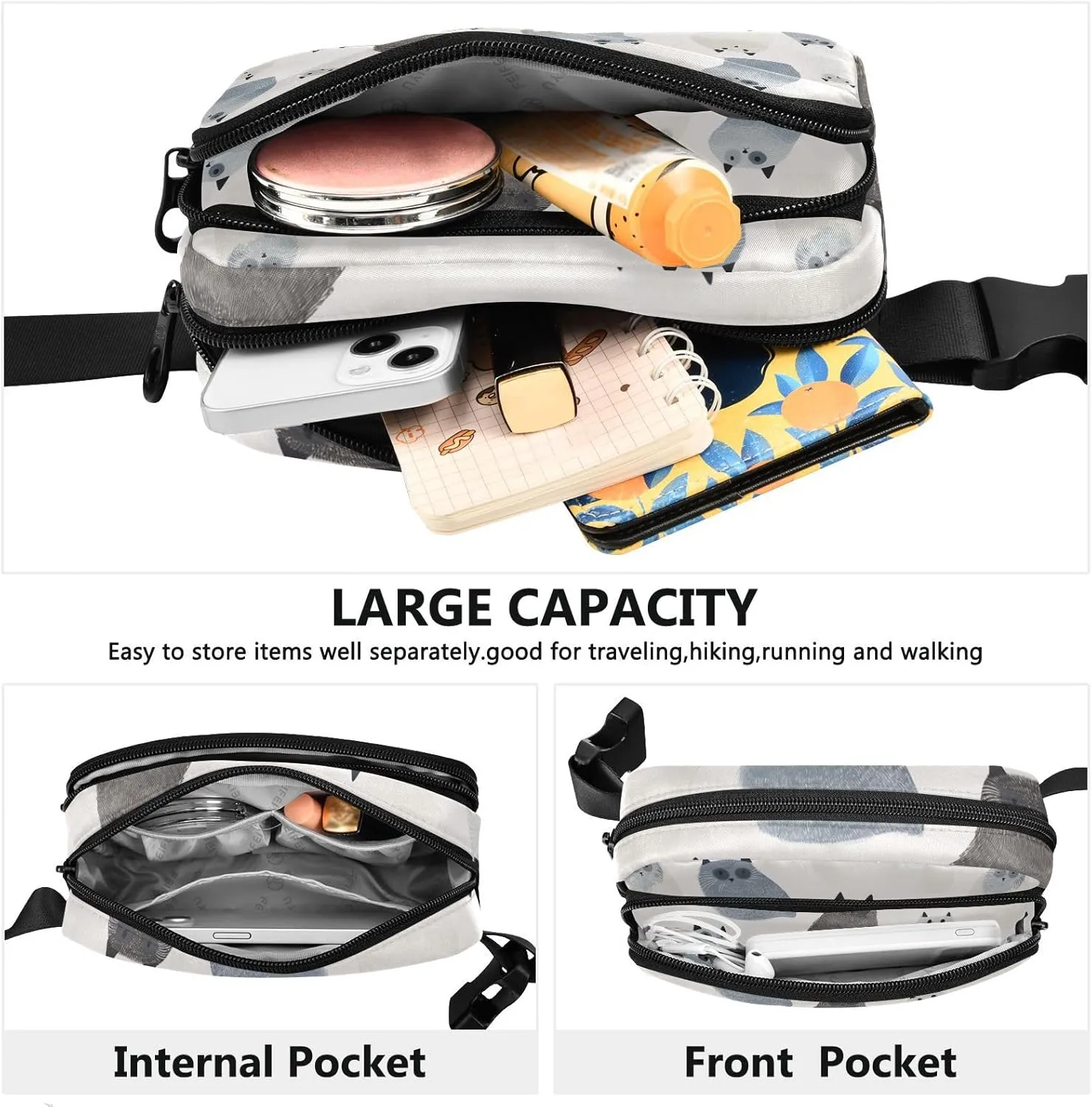 Aesthetic Ragdoll Cats White Cute Cute Waist Bag Fanny Pack for Women Men Teenagers Large Capacity Crossbody Sport Bag with Adjustable Strap for Travel Shopping Running