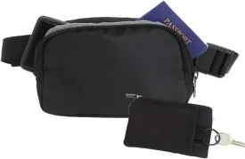 Anywhere Belt Bag with Adjustable Strap Small Waist Pouch for Running Travelling Hiking Shopping with BONUS Black Key Wallet (Jet Black)
