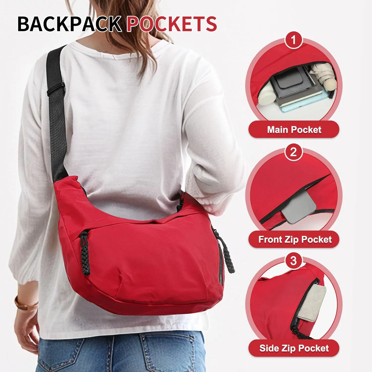 Arch Moon Crossbody Bag for Women, Nylon Curved Purse, Lightweight Dumpling Shoulder Sling Bag for Travel Casual
