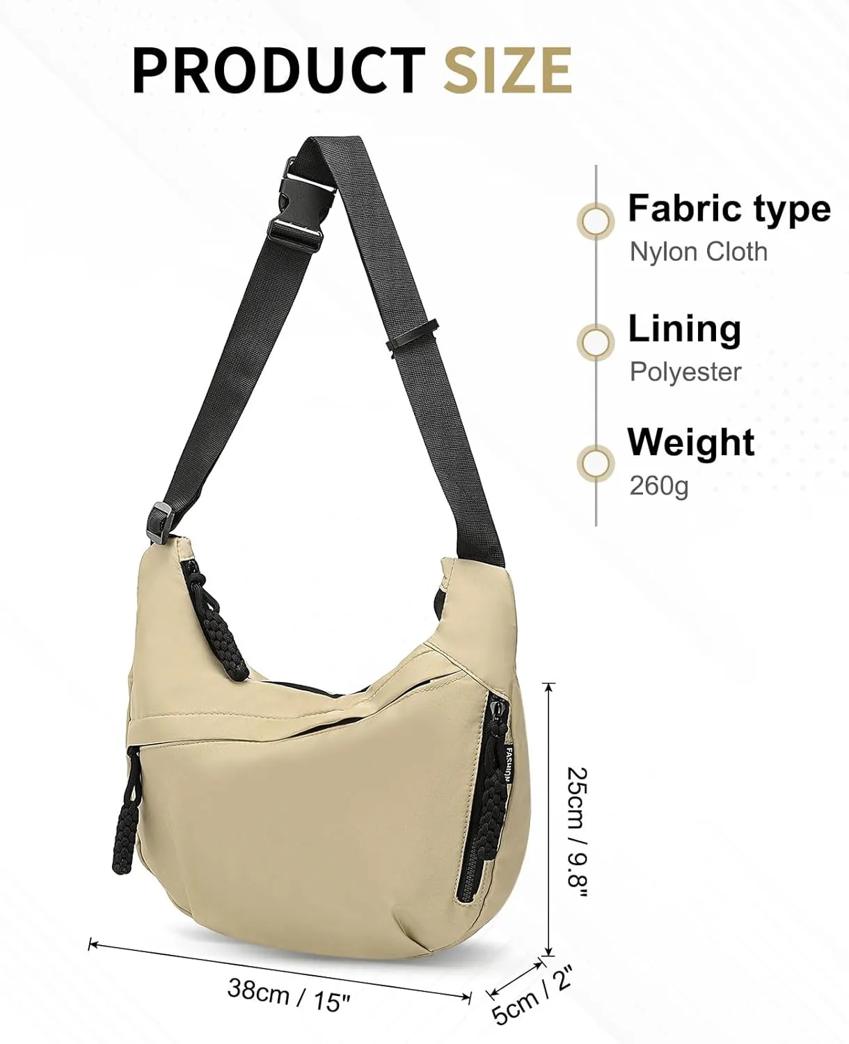 Arch Moon Crossbody Bag for Women, Nylon Curved Purse, Lightweight Dumpling Shoulder Sling Bag for Travel Casual
