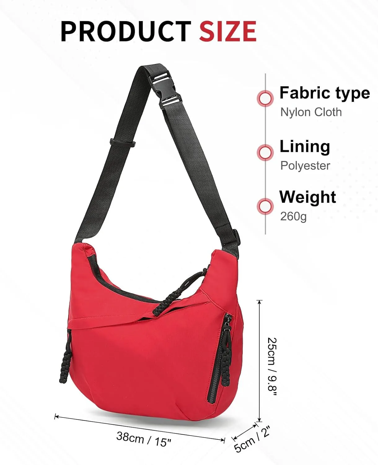 Arch Moon Crossbody Bag for Women, Nylon Curved Purse, Lightweight Dumpling Shoulder Sling Bag for Travel Casual