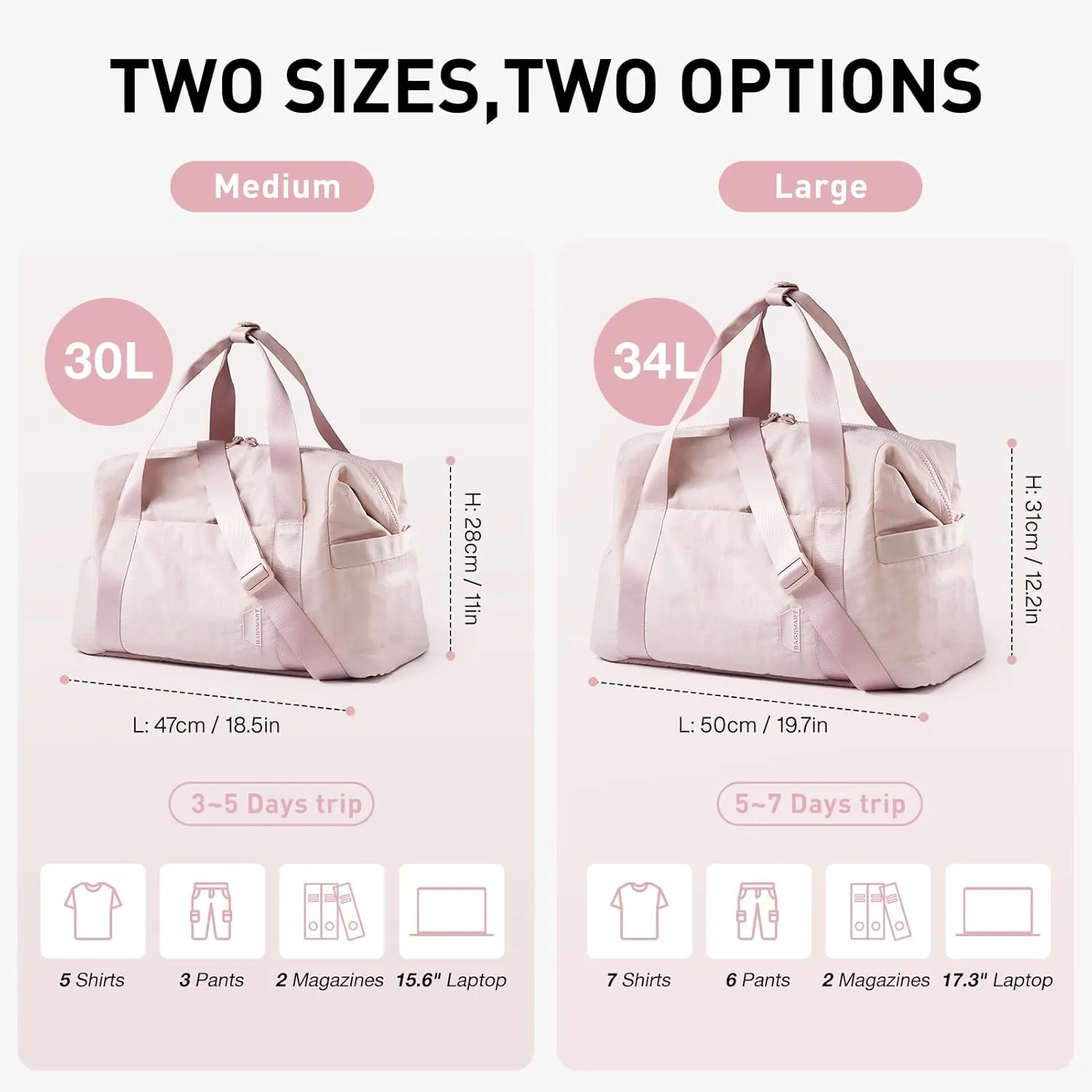 BAGSMART BAGSMART Gym Bag for Women, Carry on Weekender Overnight Bag, Travel Duffel Bags with Trolley Sleeve, Personal Item Travel Bag Tote Bag Workout Dance Bag(Light Beige-Large)