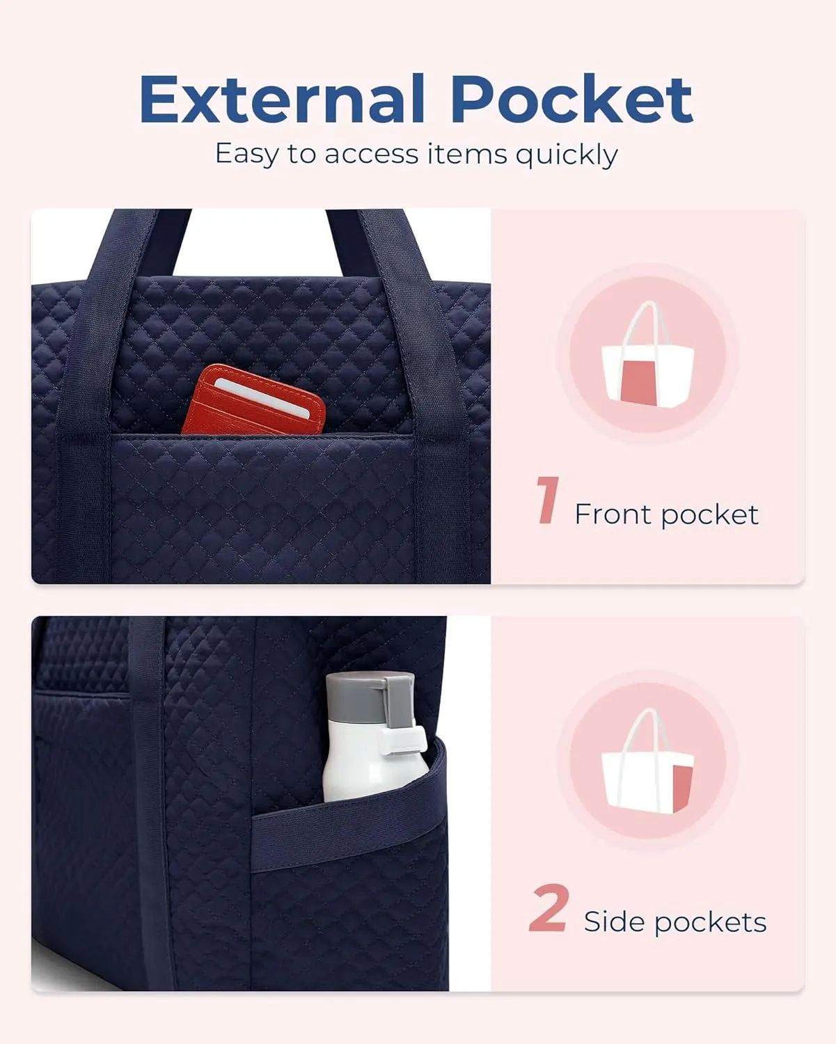 BAGSMART Large Tote Bag For Women, Travel Shoulder Bag Top Handle Handbag with Yoga Mat Buckle for Gym, Work, Travel