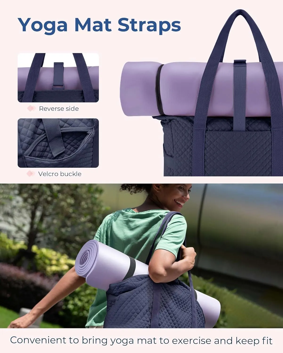 BAGSMART Large Tote Bag For Women, Travel Shoulder Bag Top Handle Handbag with Yoga Mat Buckle for Gym, Work, Travel