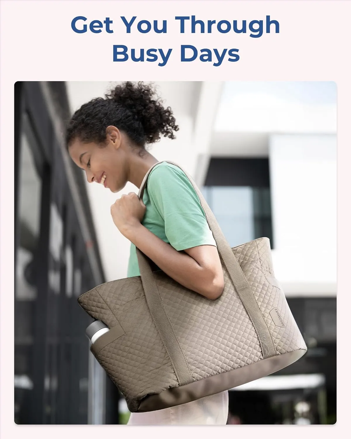 BAGSMART Large Tote Bag For Women, Travel Shoulder Bag Top Handle Handbag with Yoga Mat Buckle for Gym, Work, Travel