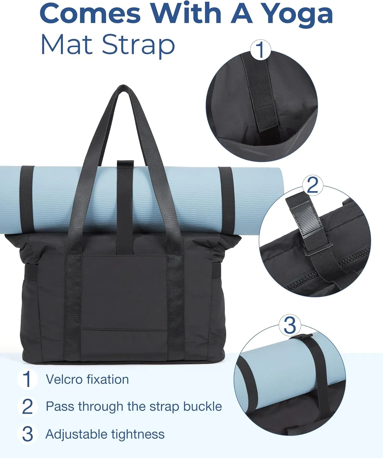 BAGSMART Quilted Tote Bag with Compartments and Yoga Mat Strap, Lightweight Large Shoulder Bag for Travel Work Gym