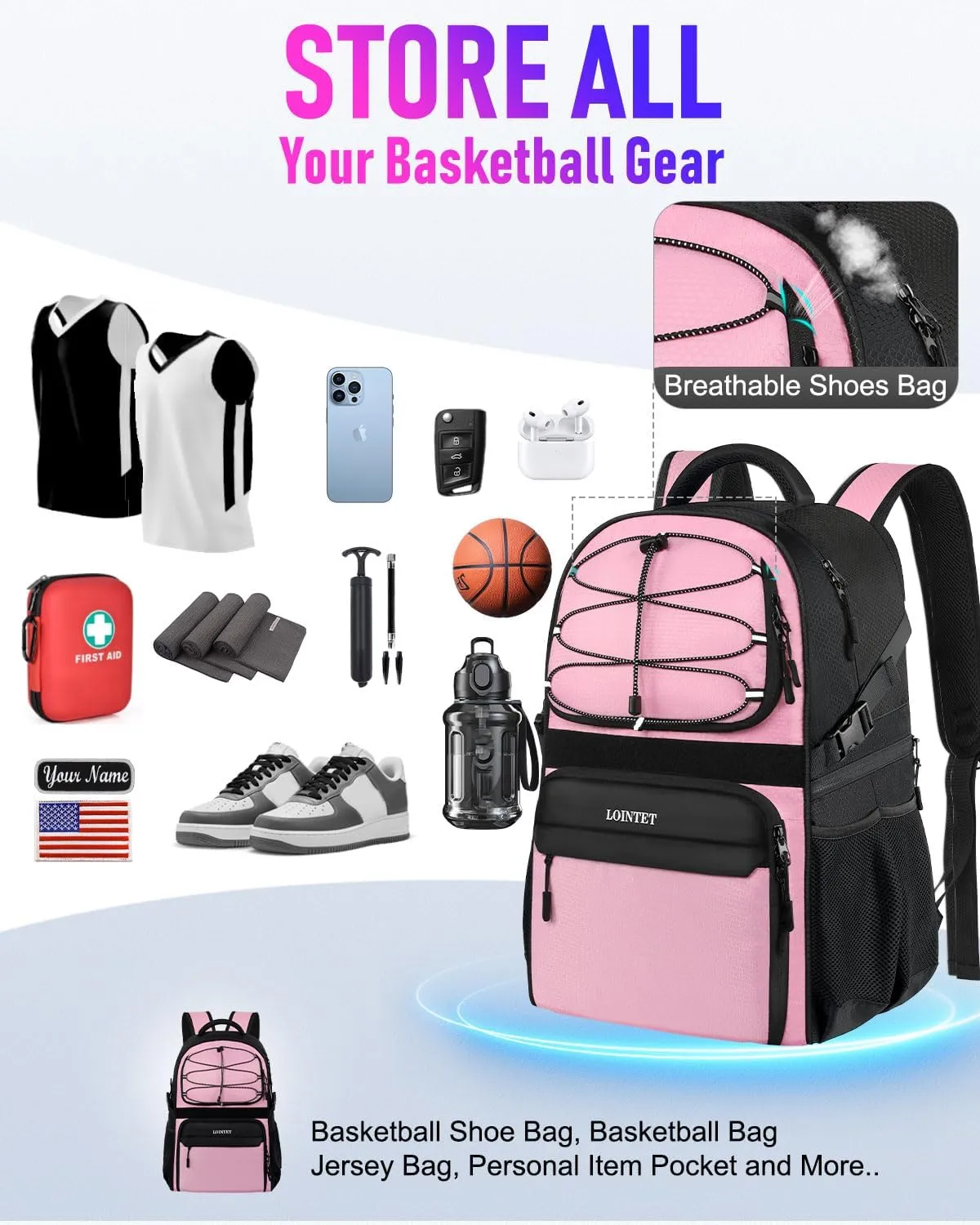 Basketball Bag Backpack with Ball Holder Shoes Compartment, Large Basketball Accessories Sports Bag