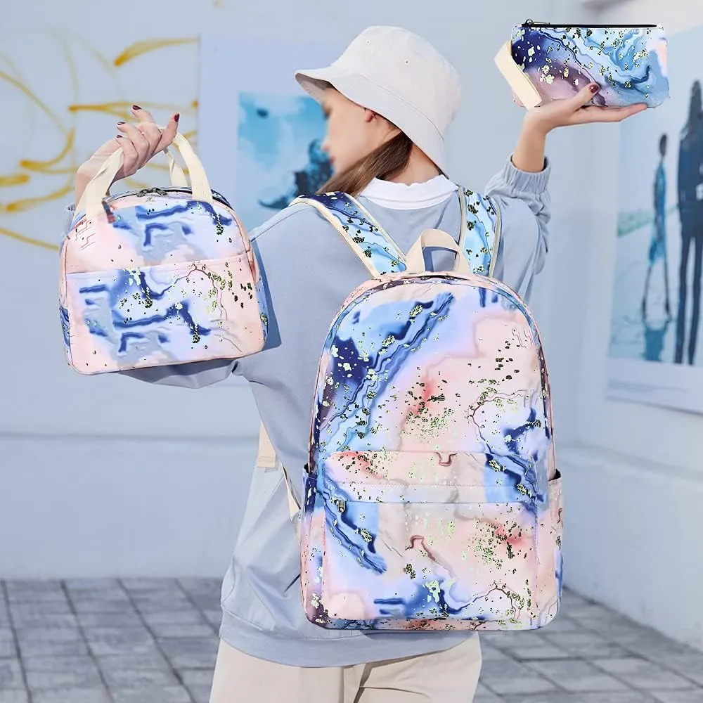 Bluboon Teen Girls School Backpack Kids Bookbag Set with Lunch Box Pencil Case Travel Laptop Backpack Casual Daypacks