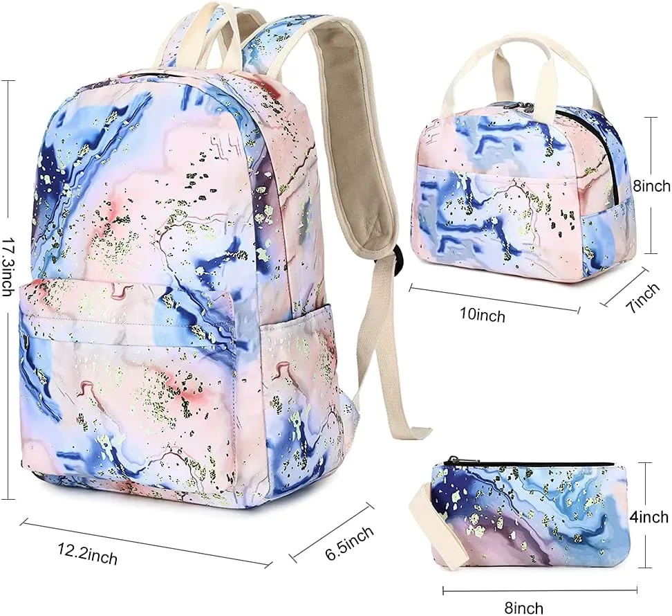 Bluboon Teen Girls School Backpack Kids Bookbag Set with Lunch Box Pencil Case Travel Laptop Backpack Casual Daypacks