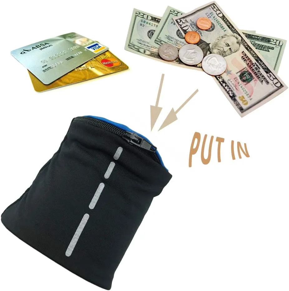 boshiho Unisex Zippered Wristband Pouch Runners Wrist Pocket Reversible Wrist Wallet