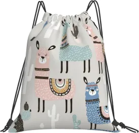BREAUX Llama Cactus print Leisure drawstring backpack, fitness bag, foldable fit for sports travel and daily use