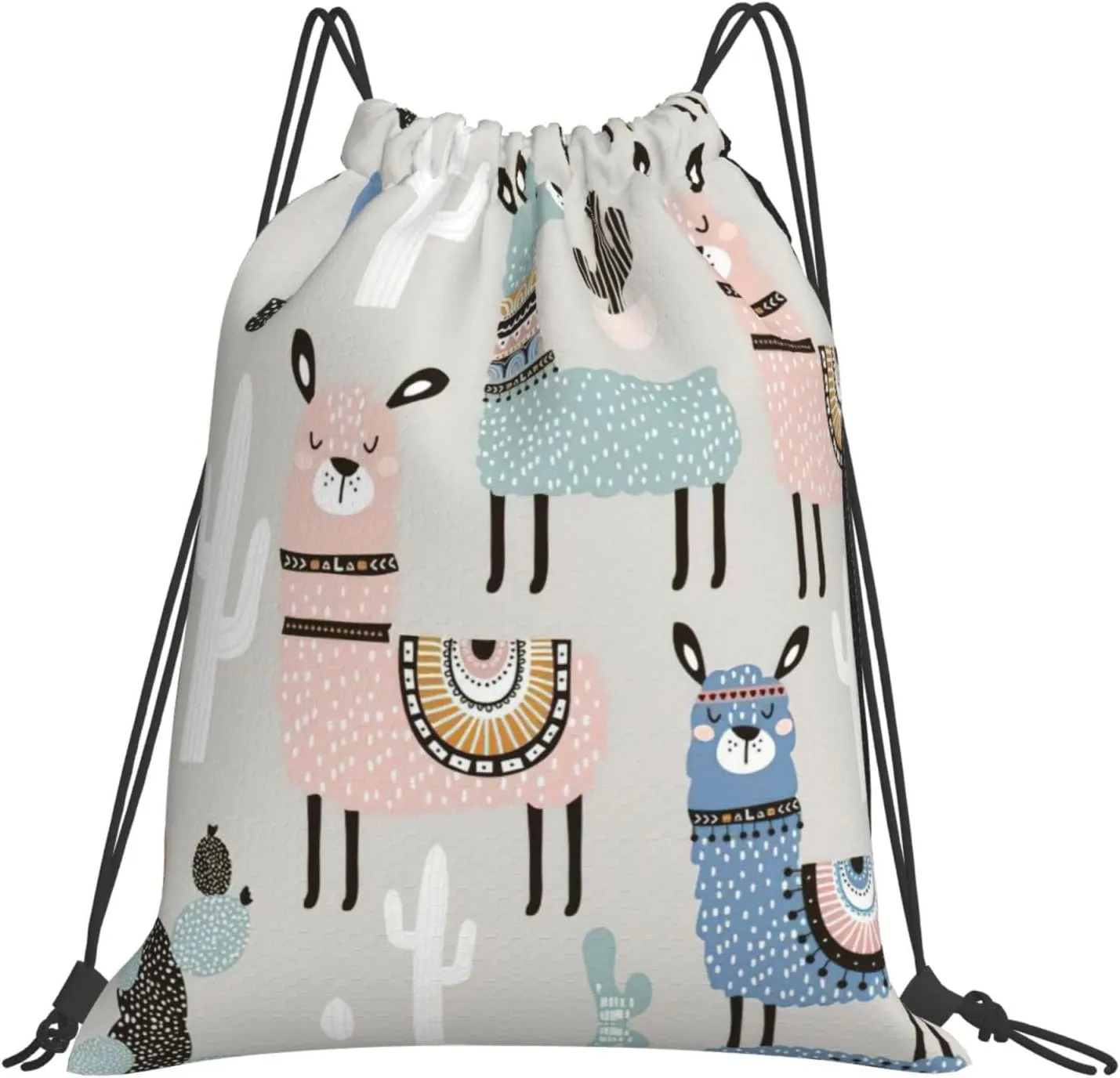 BREAUX Llama Cactus print Leisure drawstring backpack, fitness bag, foldable fit for sports travel and daily use