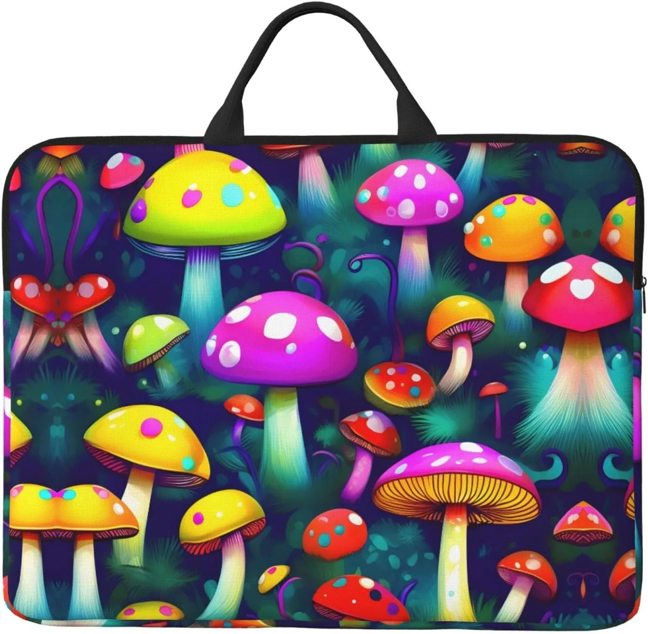 Bright Mushrooms Art Print Stylish 14in Polyester Laptop Bag Carry Laptop Bag With Water-Resistant Feature