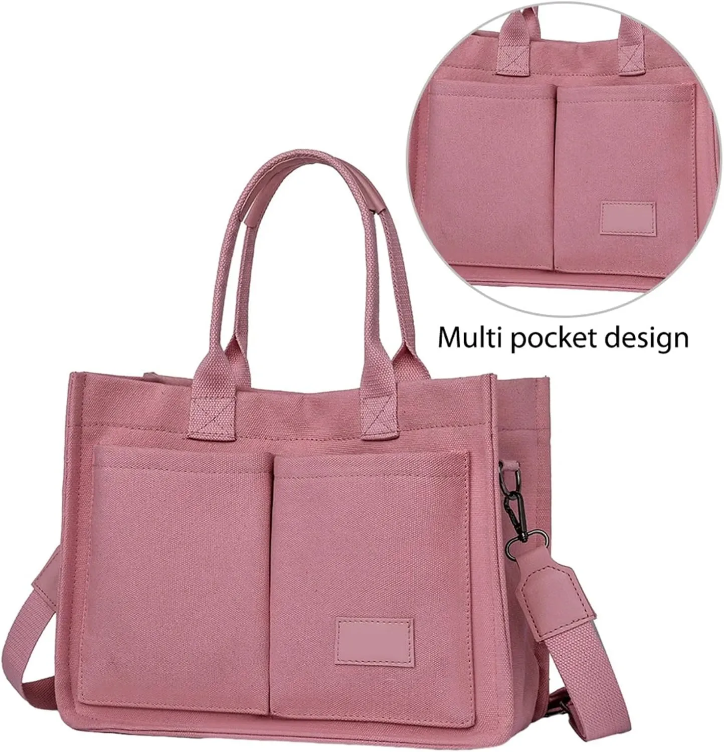 Canvas Bags For Women Solid Color Large Capacity Exterior Pockets Ladies Bag Laundry Messenger Tote Bags
