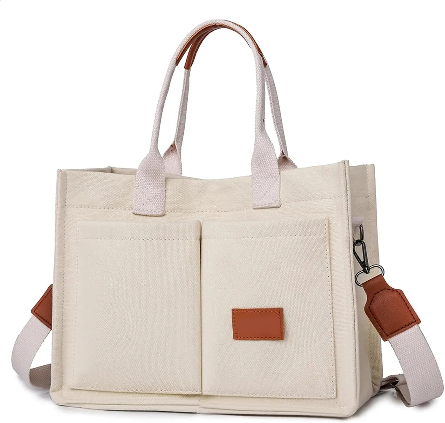 Canvas Bags For Women Solid Color Large Capacity Exterior Pockets Ladies Bag Laundry Messenger Tote Bags