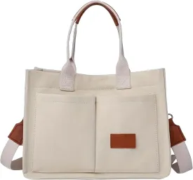 Canvas Bags For Women Solid Color Large Capacity Exterior Pockets Ladies Bag Laundry Messenger Tote Bags