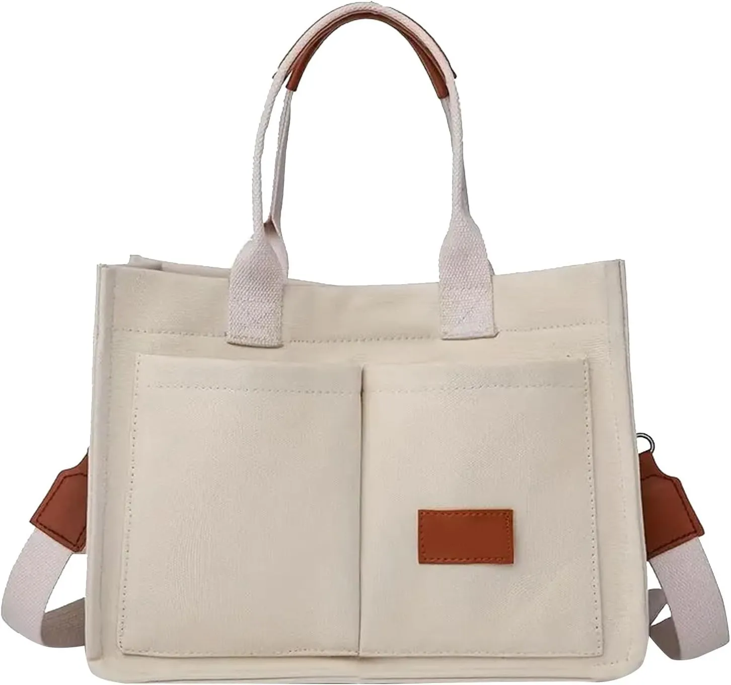 Canvas Bags For Women Solid Color Large Capacity Exterior Pockets Ladies Bag Laundry Messenger Tote Bags