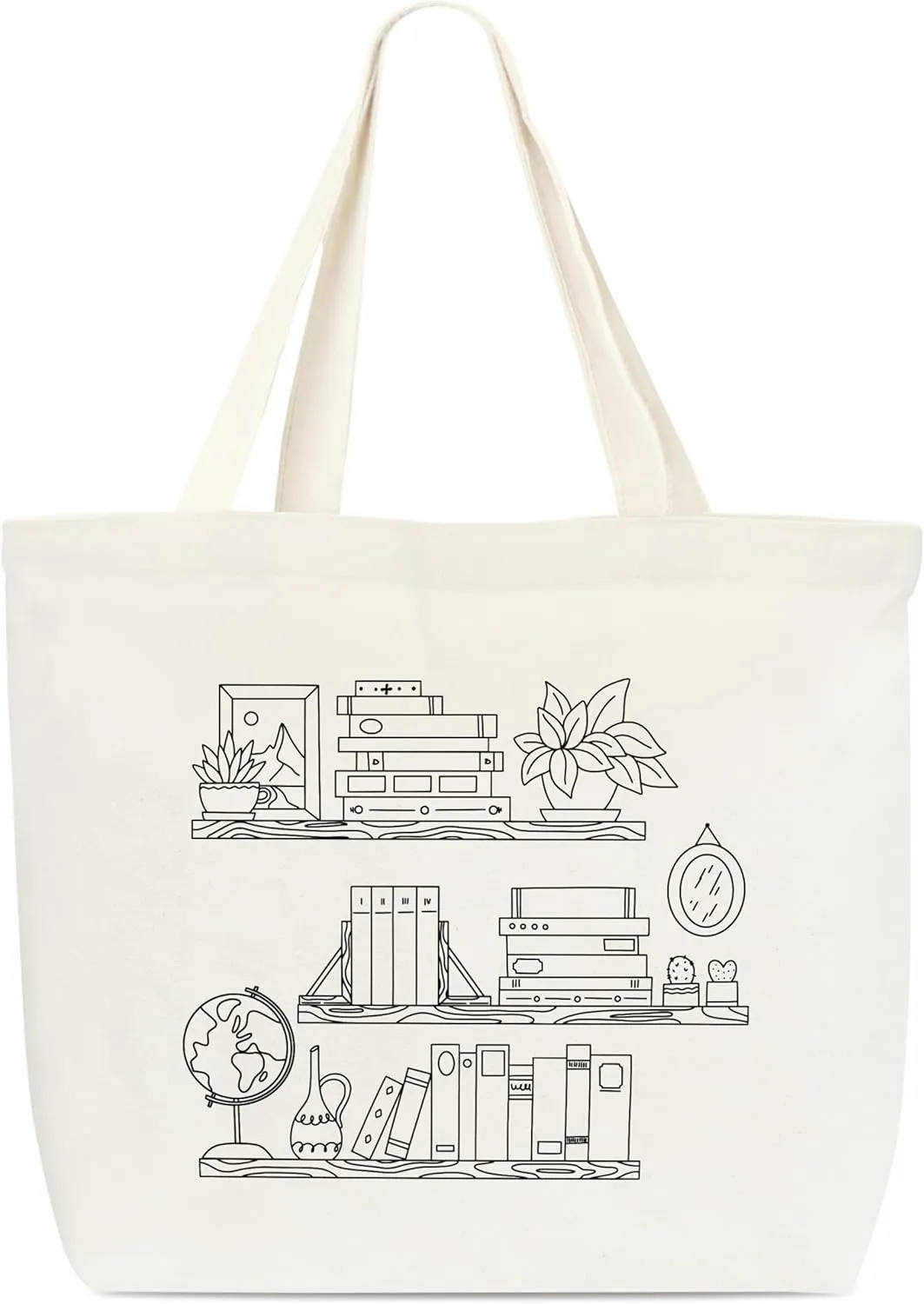 Canvas Tote Bag, Book Tote Bag, Book Lover Gift, Potted Plant Tote, Library Tote Bag, Reusable Grocery Shopping Bag, Library Shoulder Bag For Reader Bookish Women Friend Bookworm A(21)