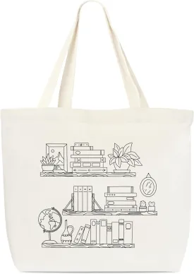 Canvas Tote Bag, Book Tote Bag, Book Lover Gift, Potted Plant Tote, Library Tote Bag, Reusable Grocery Shopping Bag, Library Shoulder Bag For Reader Bookish Women Friend Bookworm A(21)