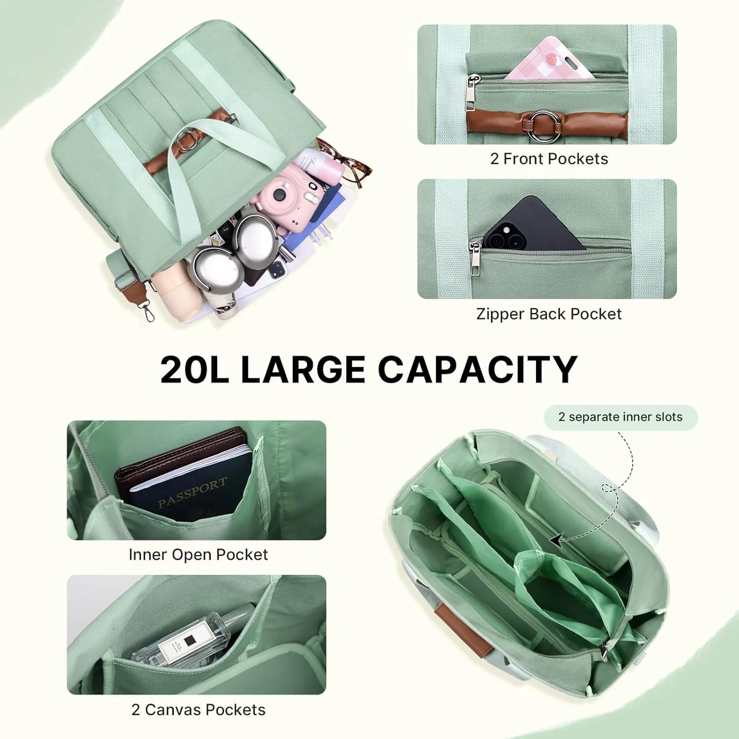 Canvas Tote Bag for Women, Large Crossbody Bag with Zipper Shoulder Everything Tote Bag Canvas with Pockets
