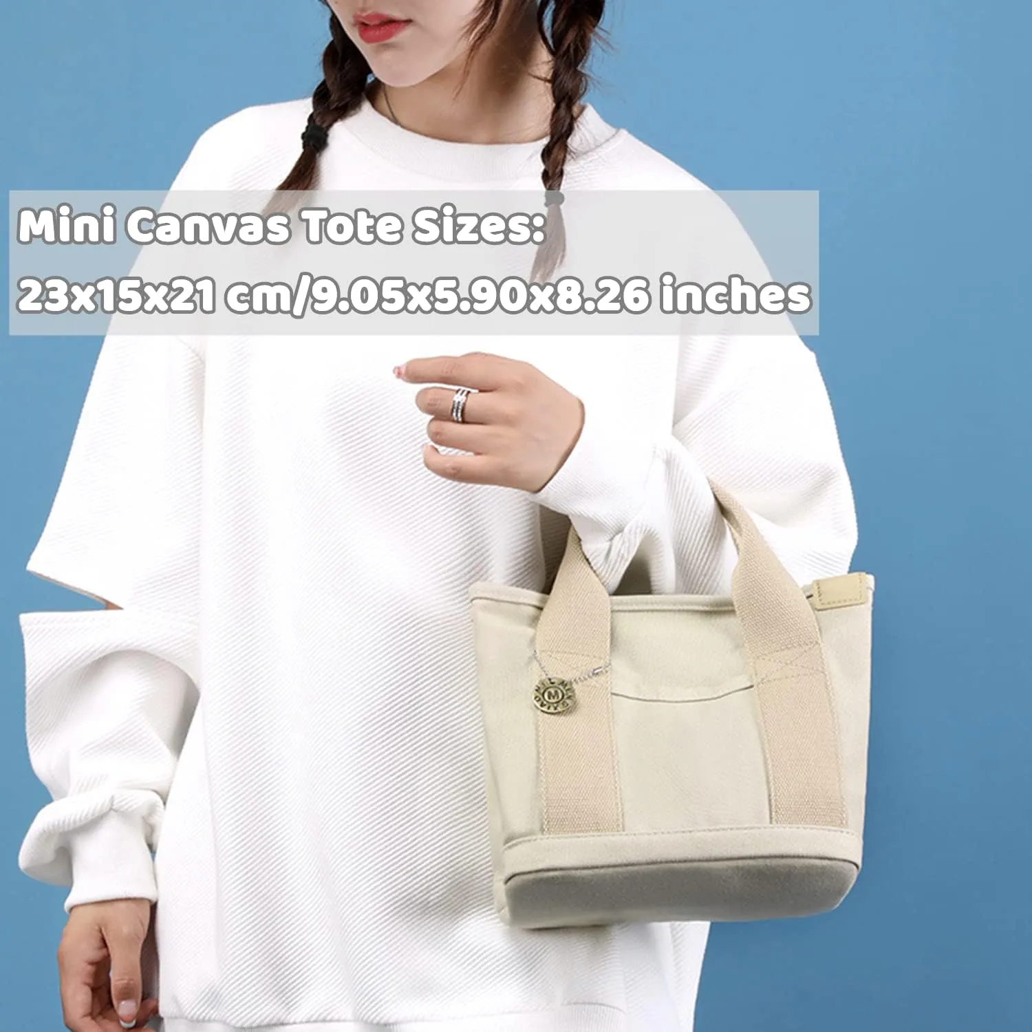 Canvas Tote Bag for Women,Small Totes Bags with Zipper Cute Crossbody Purse with Pockets Large Shoulder Handbag,2 Sizes