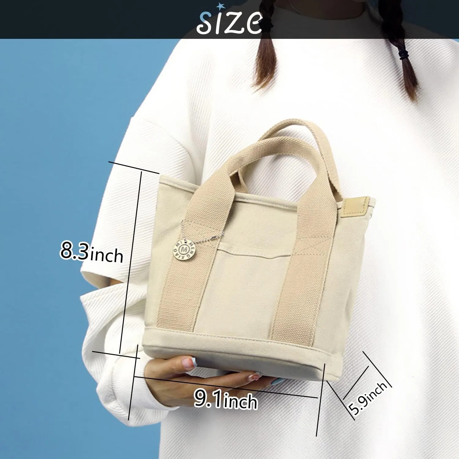 Canvas Tote Bag for Women,Small Totes Bags with Zipper Cute Crossbody Purse with Pockets Large Shoulder Handbag,2 Sizes
