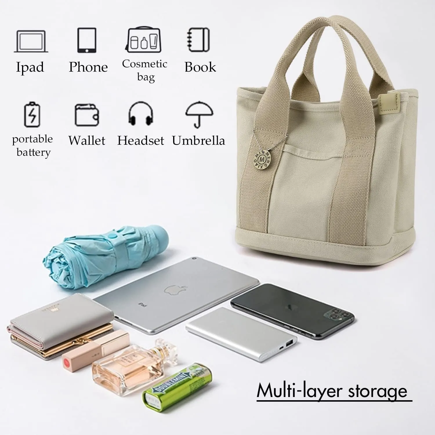 Canvas Tote Bag for Women,Small Totes Bags with Zipper Cute Crossbody Purse with Pockets Large Shoulder Handbag,2 Sizes