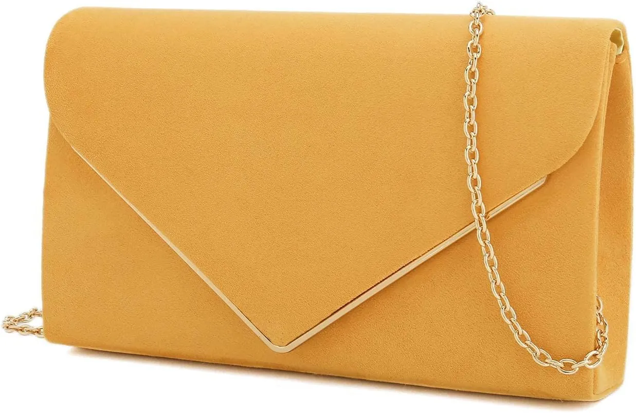CHARMING TAILOR Faux Suede Clutch Bag Elegant Metal Binding Evening Purse for Wedding/Prom/Black-Tie Events