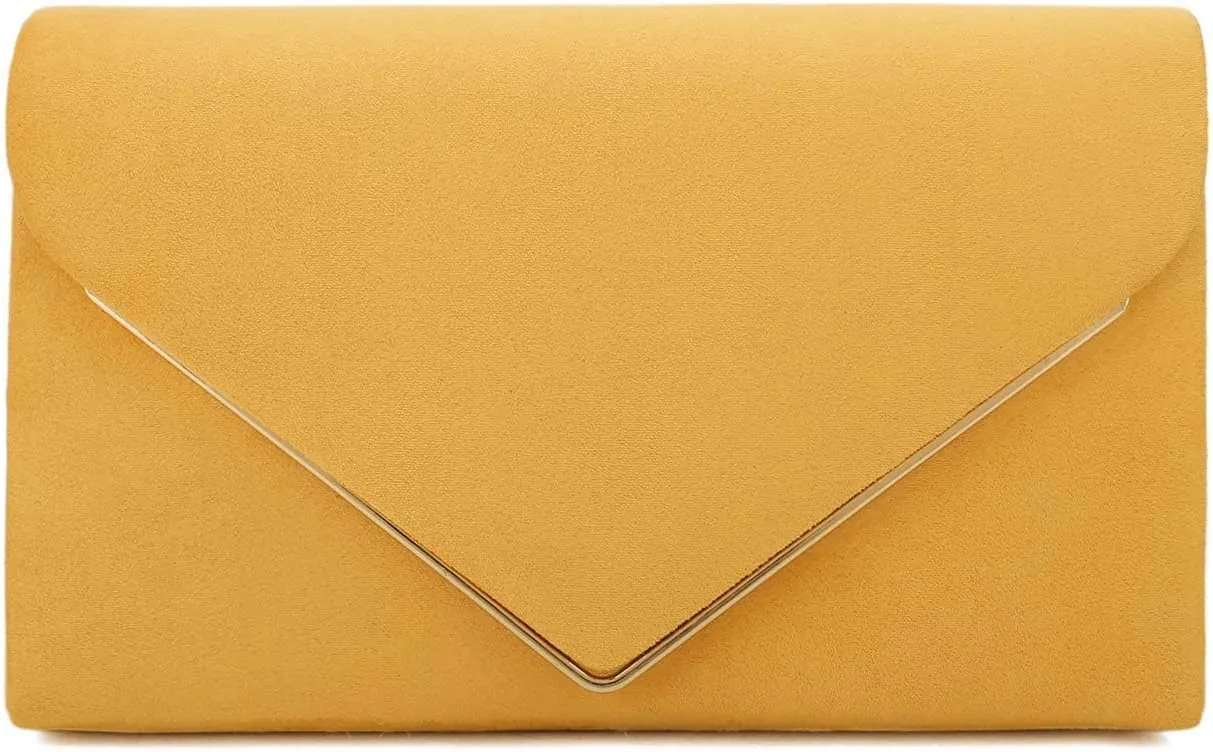 CHARMING TAILOR Faux Suede Clutch Bag Elegant Metal Binding Evening Purse for Wedding/Prom/Black-Tie Events