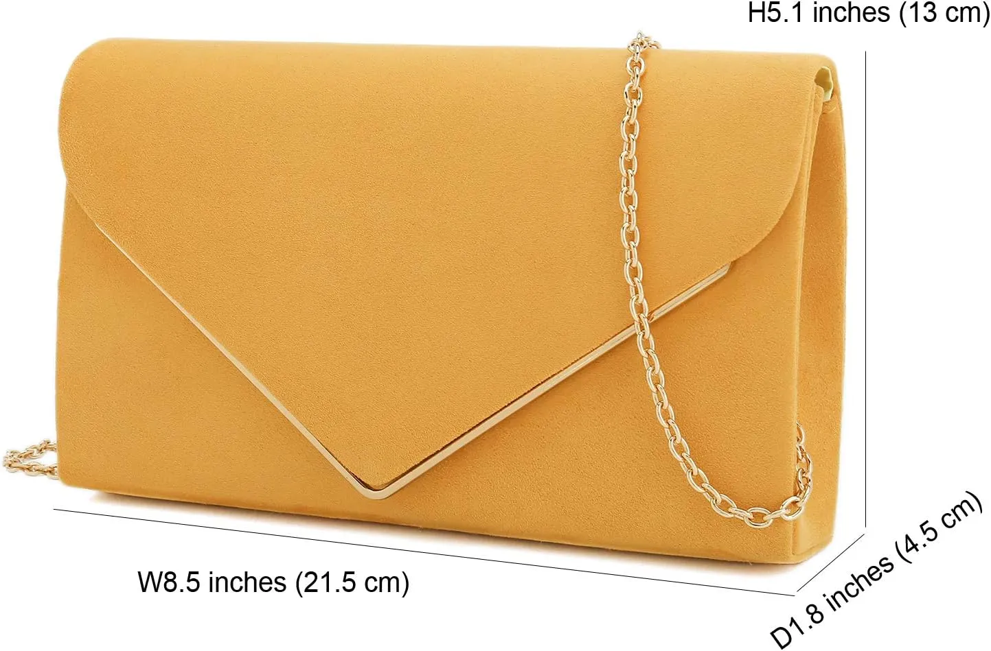 CHARMING TAILOR Faux Suede Clutch Bag Elegant Metal Binding Evening Purse for Wedding/Prom/Black-Tie Events