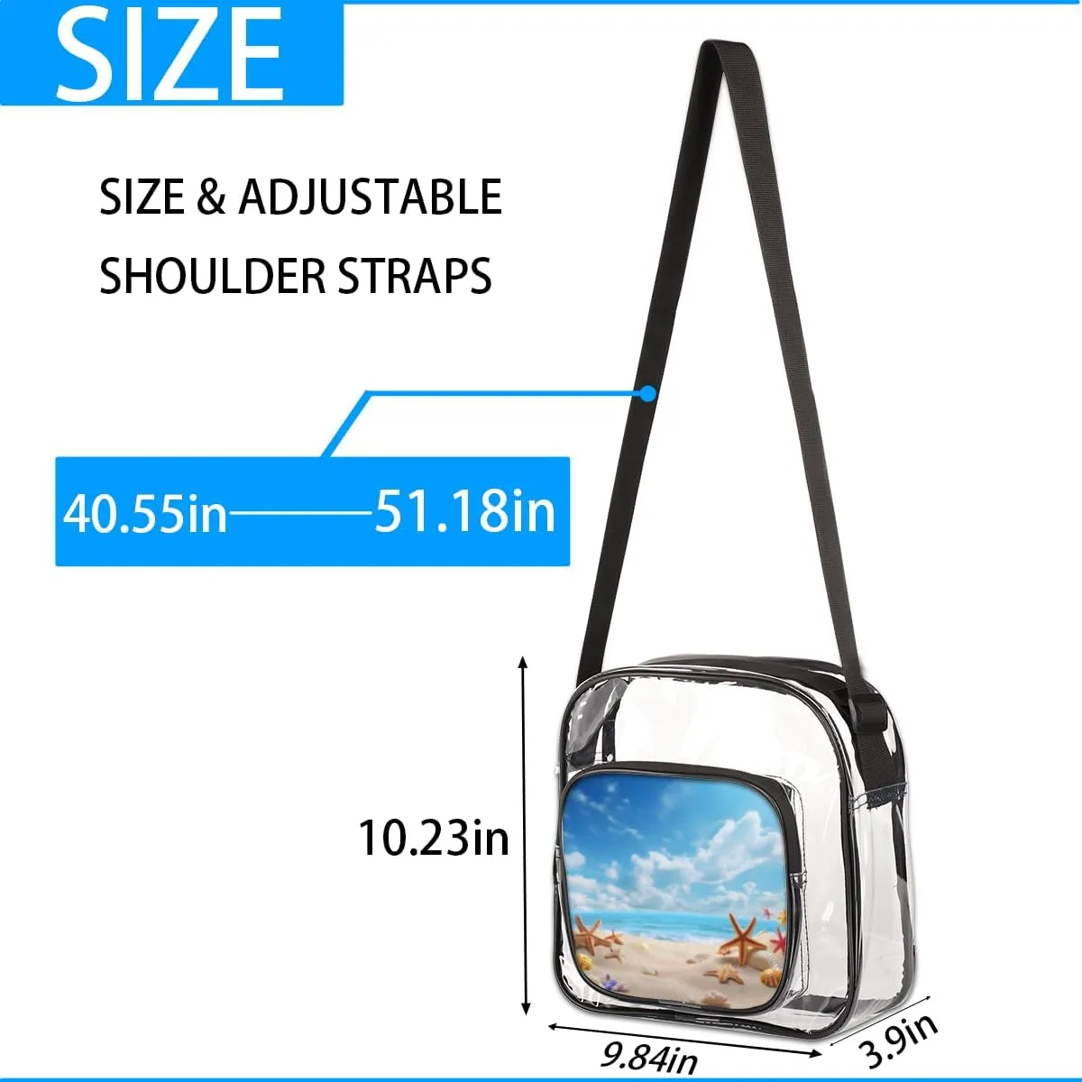 Clear Crossbody Bag with Adjustable Shoulder Strap, PVC Transparent Purse Messenger Bag for Women and Men