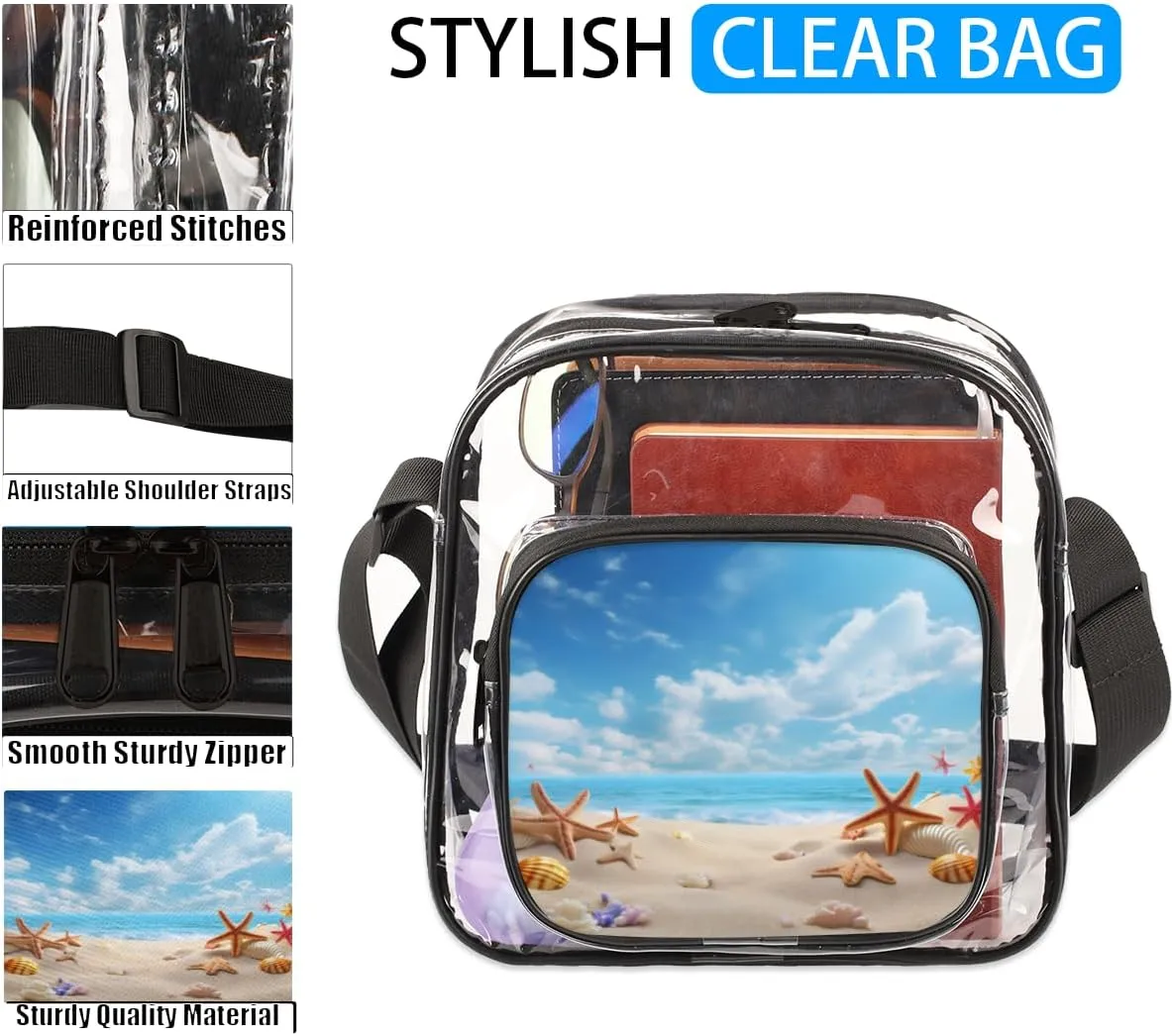 Clear Crossbody Bag with Adjustable Shoulder Strap, PVC Transparent Purse Messenger Bag for Women and Men