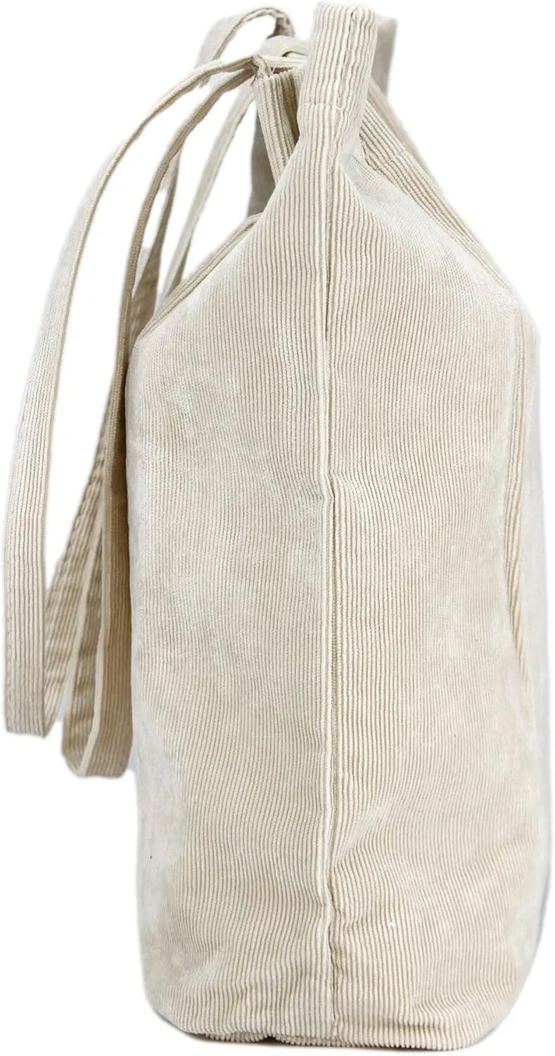Corduroy Tote Bag Cute Tote Bags for Women Shoulder Bag with Inner Pocket for Work Beach Travel and Shopping Grocery
