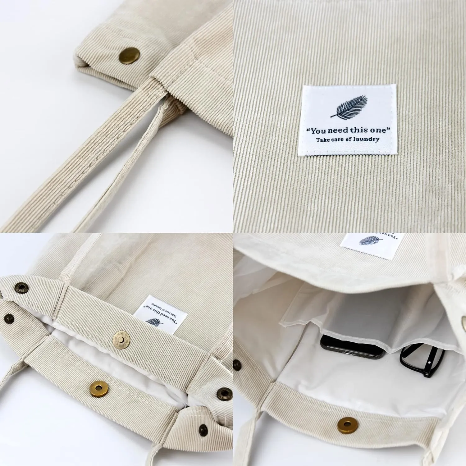Corduroy Tote Bag Cute Tote Bags for Women Shoulder Bag with Inner Pocket for Work Beach Travel and Shopping Grocery