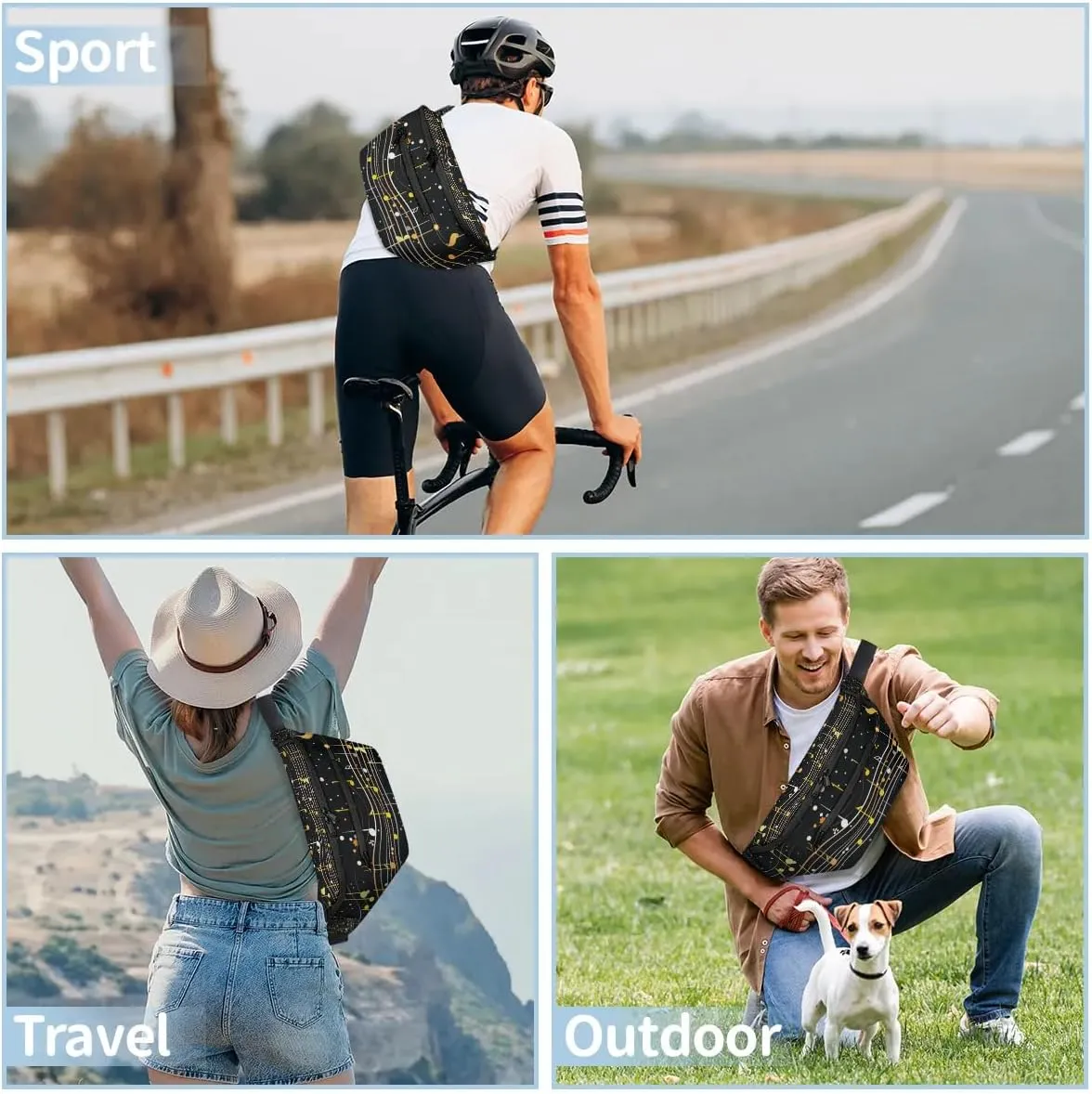 Crossbody Sling Bag for Women Men Cheerful Music Notes Lightweight Travel Essentials Chest Bag Waterproof Sling Backpack and Cross Body Bag for Daily Use