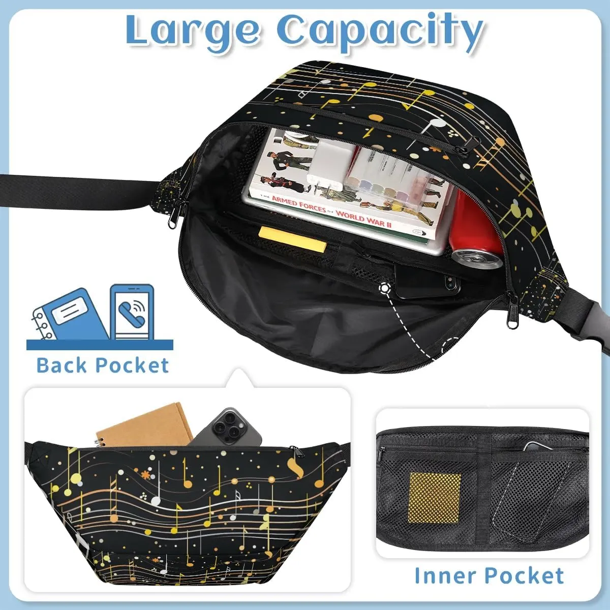 Crossbody Sling Bag for Women Men Cheerful Music Notes Lightweight Travel Essentials Chest Bag Waterproof Sling Backpack and Cross Body Bag for Daily Use