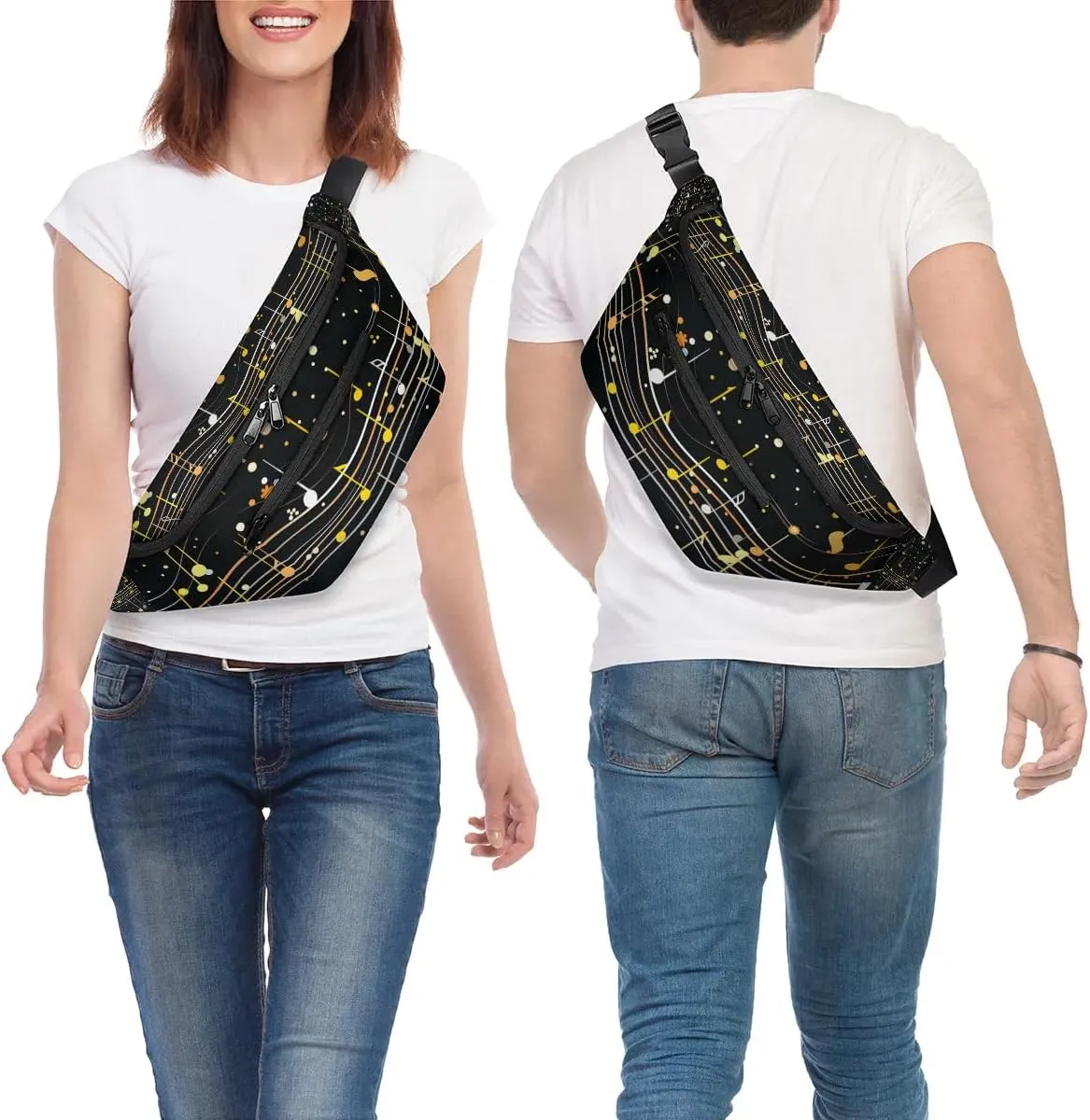 Crossbody Sling Bag for Women Men Cheerful Music Notes Lightweight Travel Essentials Chest Bag Waterproof Sling Backpack and Cross Body Bag for Daily Use