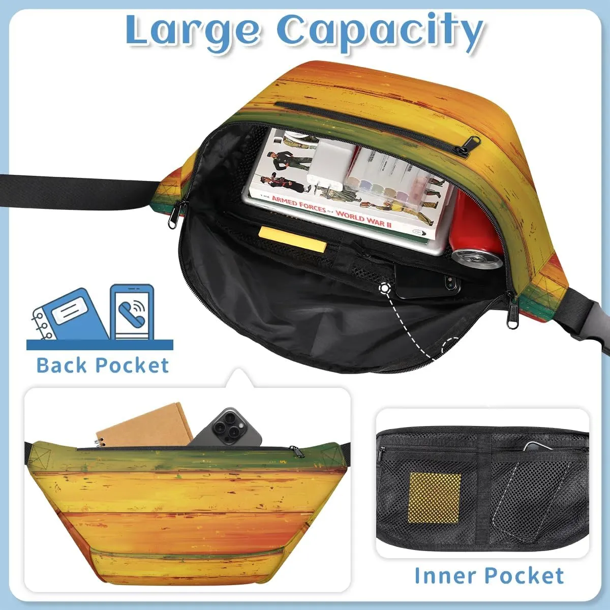 Crossbody Sling Bag for Women Men Colorful Wood Board Lightweight Travel Essentials Chest Bag Waterproof Sling Backpack and Cross Body Bag for Daily Use