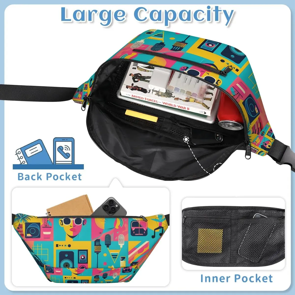 Crossbody Sling Bag for Women Men Music Lightweight Travel Essentials Chest Bag Waterproof Sling Backpack and Cross Body Bag for Daily Use