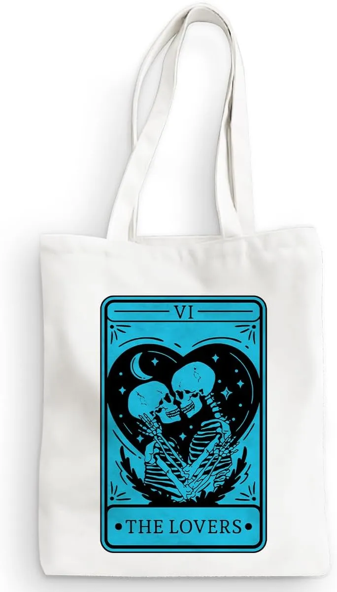 Decohim Funny Skull Tarot Card Sarcastic Canvas Tote Bag Grocery Bags Witchy Gifts for Women Halloween Birthday Christmas