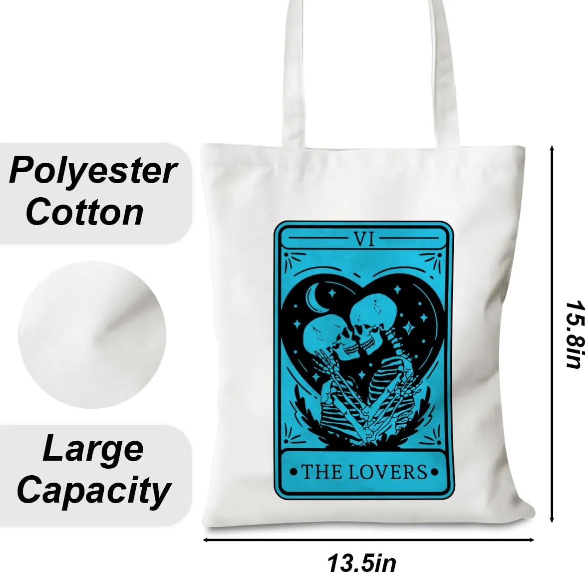 Decohim Funny Skull Tarot Card Sarcastic Canvas Tote Bag Grocery Bags Witchy Gifts for Women Halloween Birthday Christmas