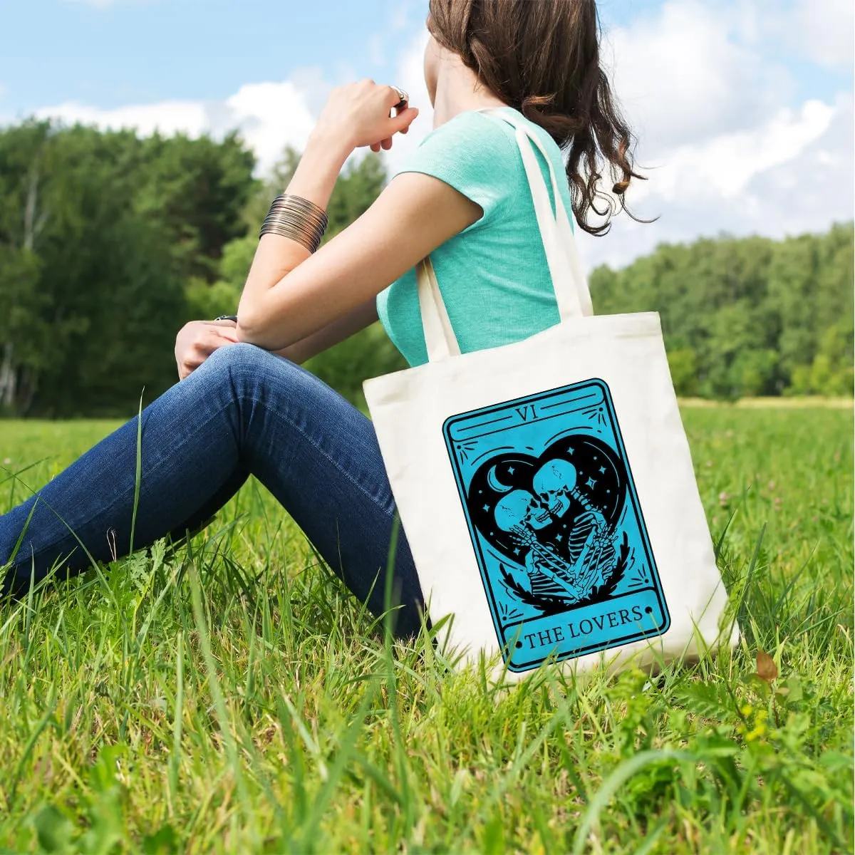 Decohim Funny Skull Tarot Card Sarcastic Canvas Tote Bag Grocery Bags Witchy Gifts for Women Halloween Birthday Christmas