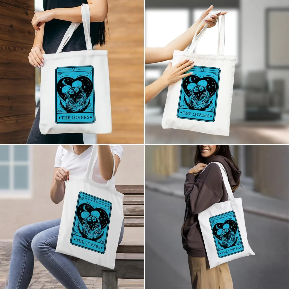 Decohim Funny Skull Tarot Card Sarcastic Canvas Tote Bag Grocery Bags Witchy Gifts for Women Halloween Birthday Christmas