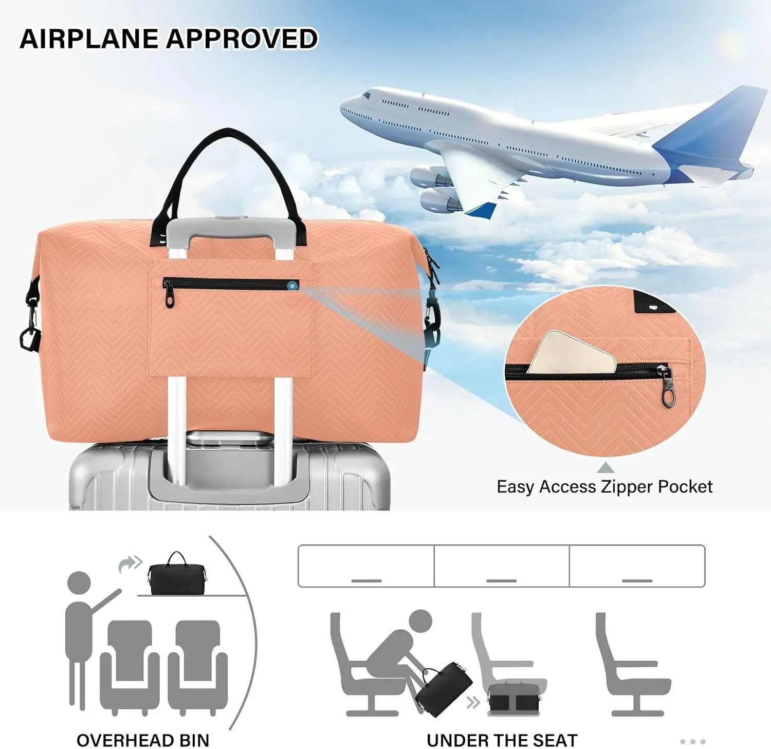 DOMIKING Light Salmon Personalized Duffel Bag Foldable Weekender Bag Overnight Bags for Women Men Custom Gym Bag with Toiletry Bag for Yoga Business Travel, 2 Pcs