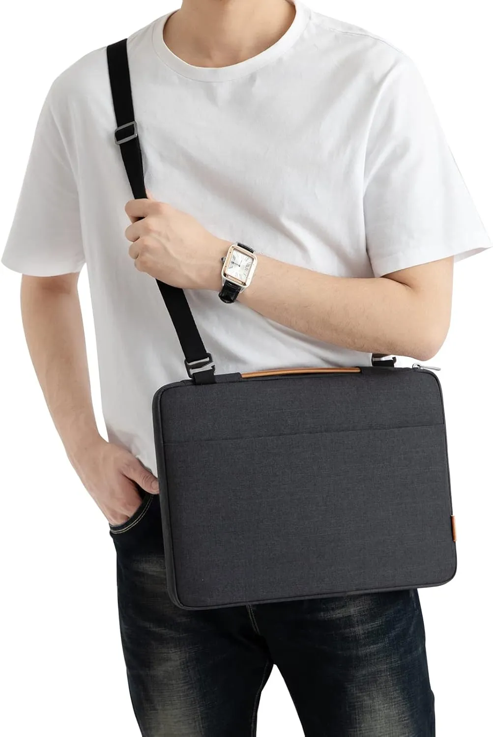 DOMISO 15.6 Inch Laptop Bag Cover Waterproof Shockproof Notebook Sleeve Case Shoulder Bag Protective Cover for 15.6" HP 15/ThinkPad E575/Lenovo IdeaPad S510/Dell Alienware 15/Dell XPS 15,Black